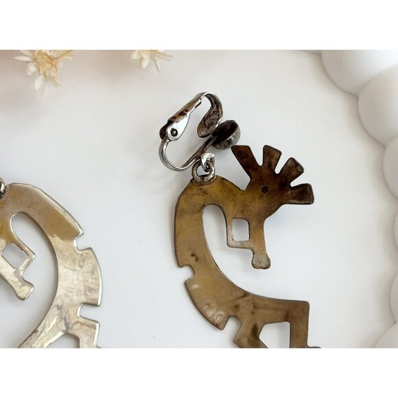 Kokopelli Sleeping Beauty Turquoise Sterling Silver Mexican Vintage Earrings - Picture 7 of 10